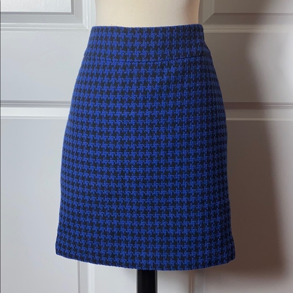 Ann Taylor petite houndstooth blue wool twill - Picture 3 of 13